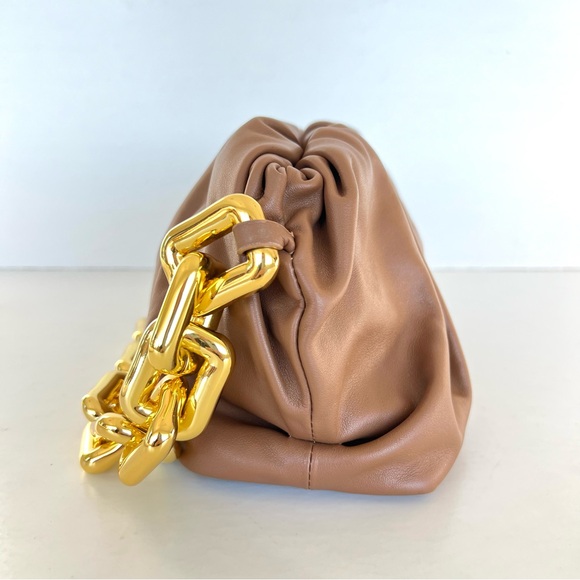 BOTTEGA VENETA The Chain Pouch Chunky Gold w Brown Leather Handbag Shoulder Bag - Picture 8 of 16